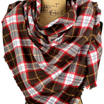 Luxe Collection Dark Chocolate, Red and White with Butterscotch Accent Plaid Infinity and Blanket Scarves