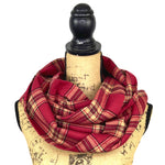 Tartan of Deep Berry Red, Tan and Black Luxe Collection Plaid Infinity and Blanket Scarves