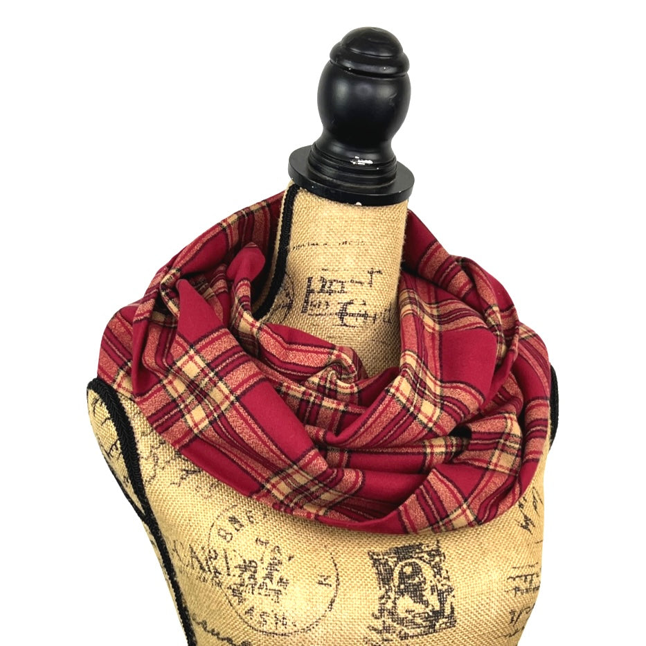 Luxe Collection Tartan of Deep Berry Red, Tan and Black Plaid Infinity and Blanket Scarves
