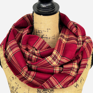 Luxe Collection Tartan of Deep Berry Red, Tan and Black Plaid Infinity and Blanket Scarves