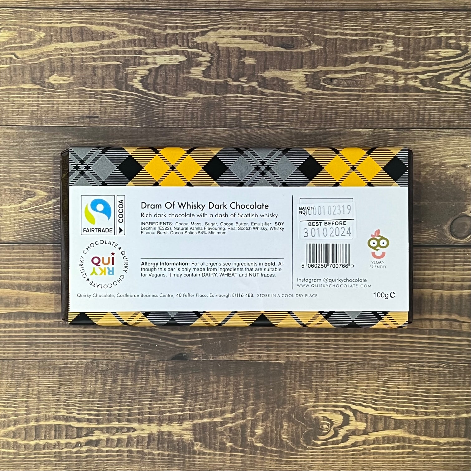 Burns Dram of Whisky Dark Chocolate Bar by Quirky Chocolate