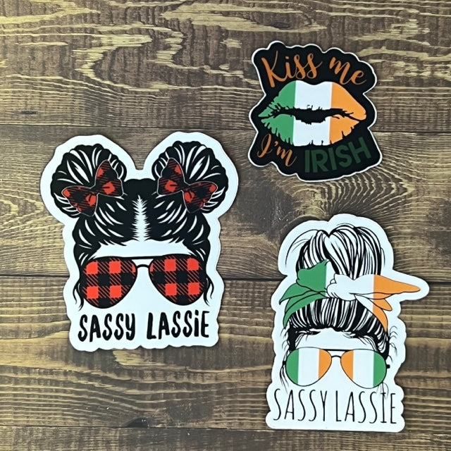 Sassy Lassie Buffalo Plaid Messy Pigtails Aviators 3" Sticker