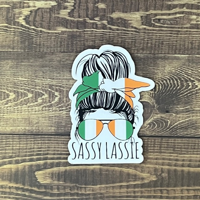Irish Sassy Lassie Messy Bun Aviators 3" Sticker