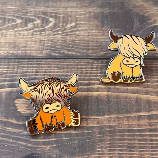 Cute Highland Coo Small Enamel Coated Metal Pins