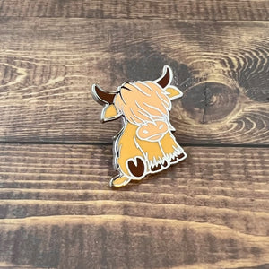 Cute Highland Coo Small Enamel Coated Metal Pins