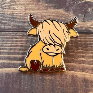 Cute Highland Coo Small Enamel Coated Metal Pins