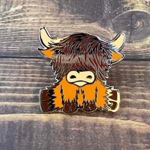 Cute Highland Coo Small Enamel Coated Metal Pins