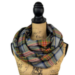 Tartan in Heather Gray with Emerald Green, Persimmon Orange, and Royal Navy Plaid Flannel Infinity or Blanket Scarf