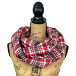 Red, Charcoal Grey and White Plaid Flannel Infinity or Blanket Scarf