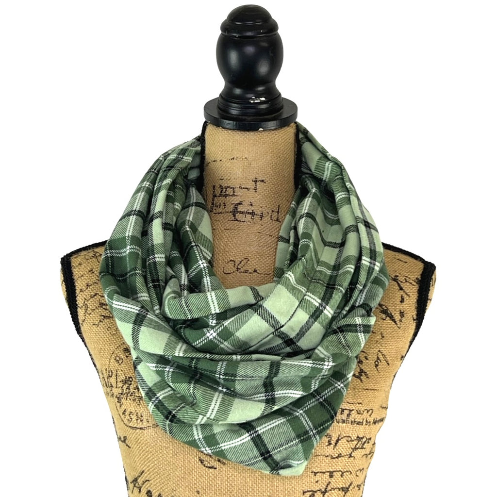 Dusty Matcha Green Plaid Flannel Infinity or Blanket Scarf