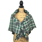 Luxe Collection Warm Dark Grey, Emerald and Creamy White Plaid Infinity and Blanket Scarves