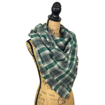 Luxe Collection Warm Dark Grey, Emerald and Creamy White Plaid Infinity and Blanket Scarves