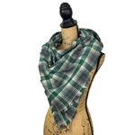 Warm Dark Grey, Emerald and Creamy White Luxe Collection Plaid Infinity and Blanket Scarves