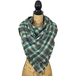 Warm Dark Grey, Emerald and Creamy White Luxe Collection Plaid Infinity and Blanket Scarves