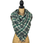 Luxe Collection Warm Dark Grey, Emerald and Creamy White Plaid Infinity and Blanket Scarves