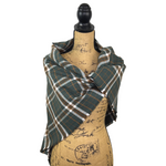 Luxe Collection Warm Dark Smoky Green, Dark Pumpkin and White Plaid Infinity and Blanket Scarves