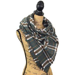 Luxe Collection Warm Dark Smoky Green, Dark Pumpkin and White Plaid Infinity and Blanket Scarves