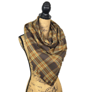 Luxe Collection Tartan of Dark Brown, Caramel, Cream and Light Teal Blue Plaid Infinity and Blanket Scarves