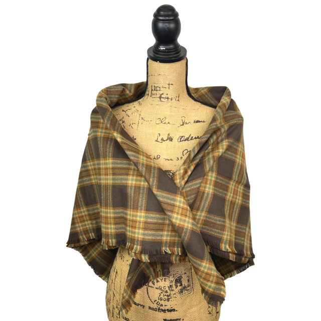 Luxe Collection Tartan of Dark Brown, Caramel, Cream and Light Teal Blue Plaid Infinity and Blanket Scarves