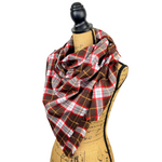 Luxe Collection Dark Chocolate, Red and White with Butterscotch Accent Plaid Infinity and Blanket Scarves