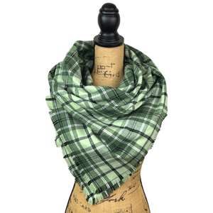 Dusty Matcha Green Plaid Flannel Infinity or Blanket Scarf