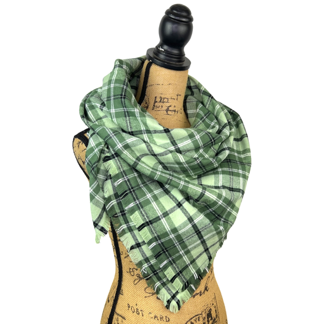 Dusty Matcha Green Plaid Flannel Infinity or Blanket Scarf