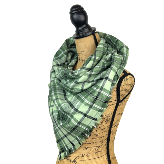 Dusty Matcha Green Plaid Flannel Infinity or Blanket Scarf