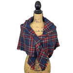 Tartan in Rich Navy, Red, White, Black and Mustard Yellow Plaid Flannel Infinity or Blanket Scarf