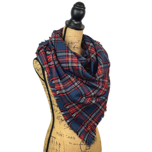 Tartan in Rich Navy, Red, White, Black and Mustard Yellow Plaid Flannel Infinity or Blanket Scarf