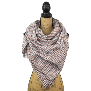 Soft Pink, Grey, Black and White Plaid Flannel Infinity or Blanket Scarf