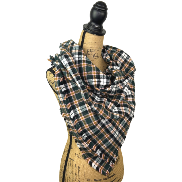 Black, White, Caramel and Pale Pink Plaid Flannel Infinity or Blanket Scarf