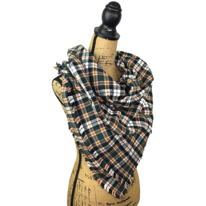 Black, White, Caramel and Pale Pink Plaid Flannel Infinity or Blanket Scarf