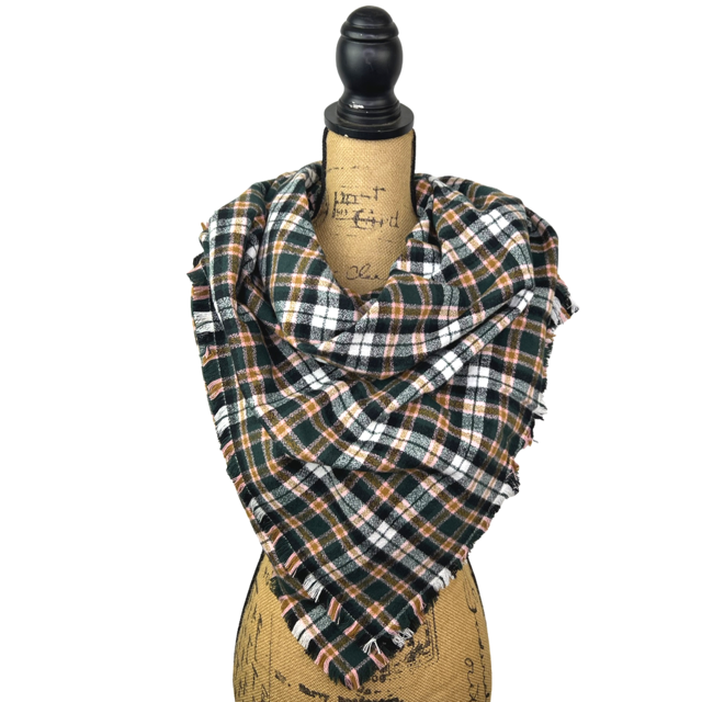 Black, White, Caramel and Pale Pink Plaid Flannel Infinity or Blanket Scarf