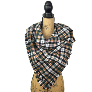 Black, White, Caramel and Pale Pink Plaid Flannel Infinity or Blanket Scarf