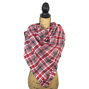 Red, Charcoal Grey and White Plaid Flannel Infinity or Blanket Scarf