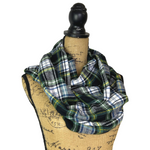 Evergreen, Black, White, Dusty Blue and Yellow Tartan Plaid Flannel Infinity or Blanket Scarf