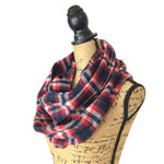 Royal Navy, Red, Black and Creamy White Plaid Flannel Infinity or Blanket Scarf