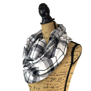 White and Black Plaid Flannel Infinity or Blanket Scarf