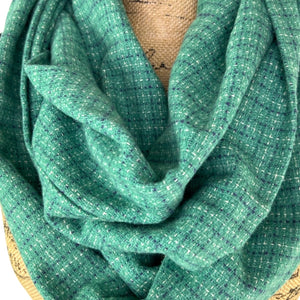 Seafoam Green Small Check with Dusty Blue and White Plaid Flannel Infinity or Blanket Scarf