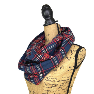 Tartan in Rich Navy, Red, White, Black and Mustard Yellow Plaid Flannel Infinity or Blanket Scarf