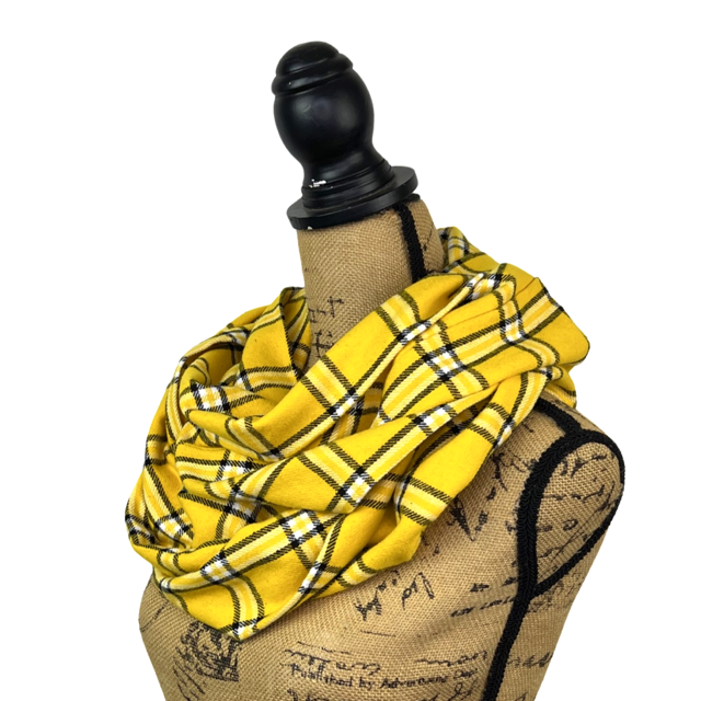 Sunflower Yellow Plaid - Hues of Sunflower Yellow, Black and White Accent Flannel Infinity or Blanket Scarf