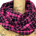 Bright Pink and Black Plaid Flannel Infinity or Blanket Scarf