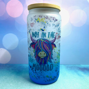 Colorful Coo Not Today Heifer or Not in the Mood 18oz Frosted Beer Can Glass with Bamboo Lid and Straw