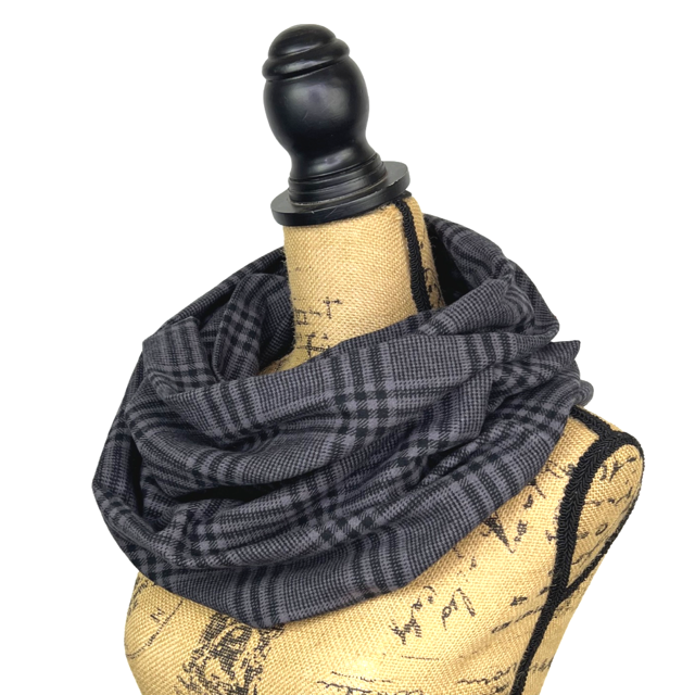 Charcoal and Black Plaid Flannel Infinity or Blanket Scarf