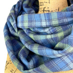 100% Organic Cotton Shades of Periwinkle Blue and Dusty Sage Plaid Infinity and Blanket Scarves