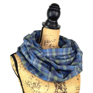 100% Organic Cotton Shades of Periwinkle Blue and Dusty Sage Plaid Infinity and Blanket Scarves