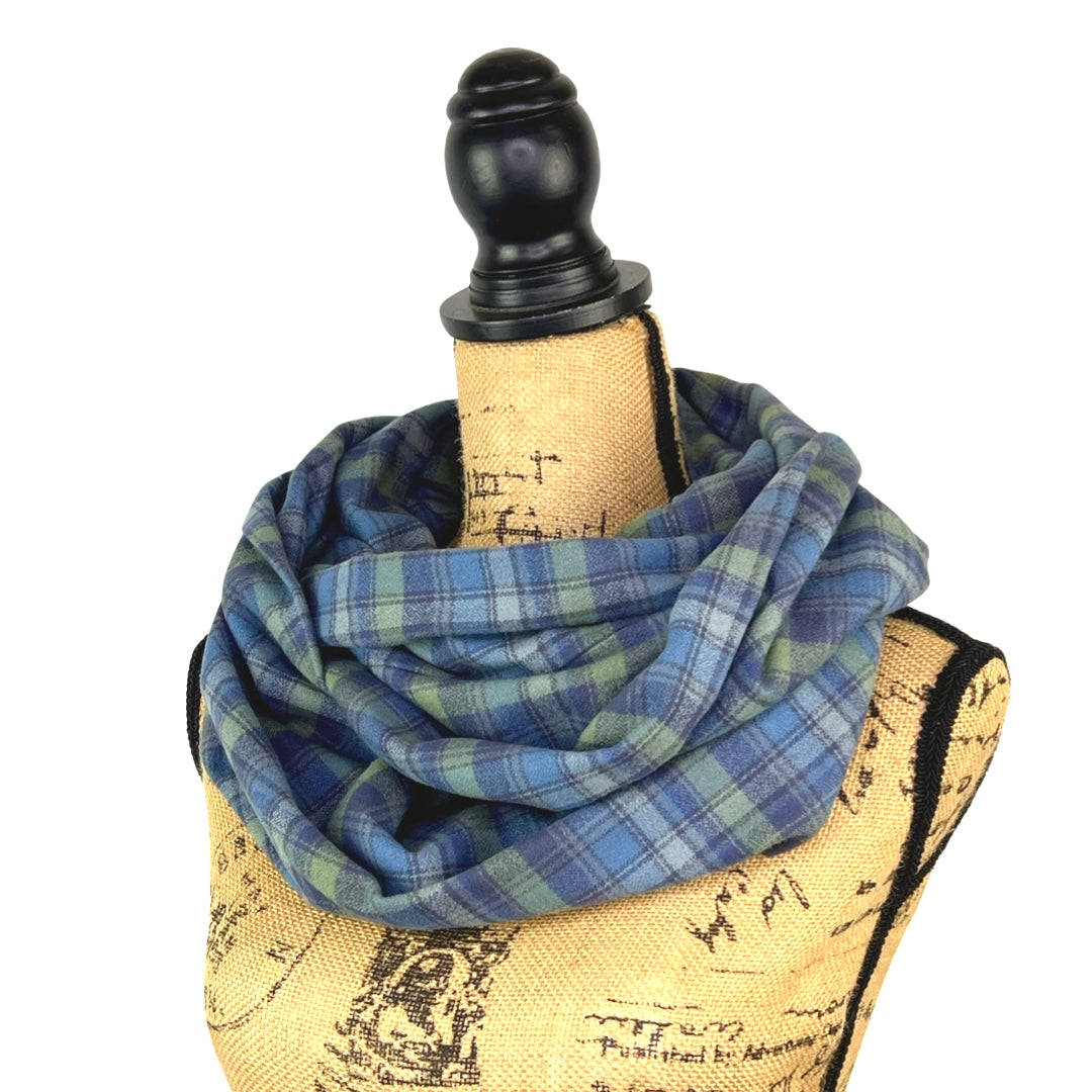 100% Organic Cotton Shades of Periwinkle Blue and Dusty Sage Plaid Infinity and Blanket Scarves