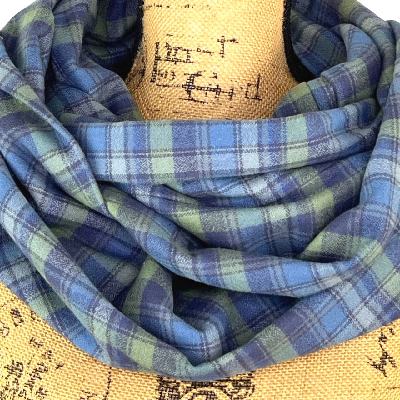 100% Organic Cotton Shades of Periwinkle Blue and Dusty Sage Plaid Infinity and Blanket Scarves