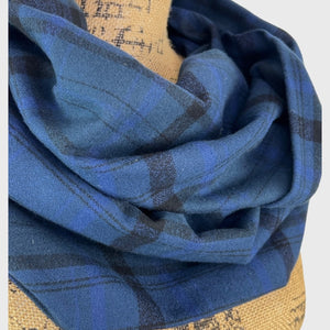 100% Organic Cotton Shades of Deep Navy Blue and Black Plaid Infinity and Blanket Scarves