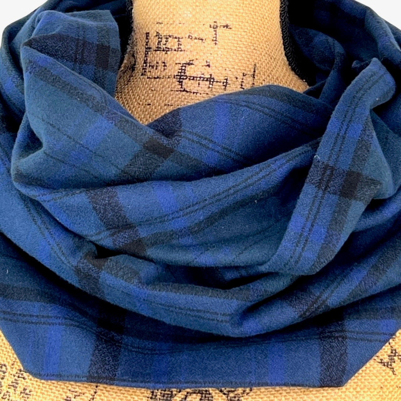 100% Organic Cotton Shades of Deep Navy Blue and Black Plaid Infinity and Blanket Scarves